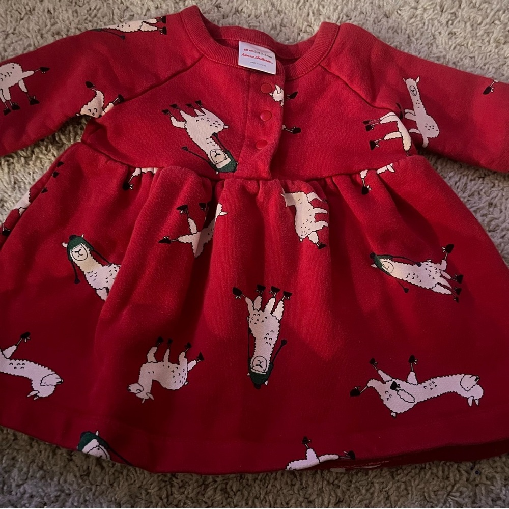 Hanna Andersson Red Baby Dress with Cute Alpaca Design